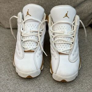 Kids White and Gold Jordan Shoes